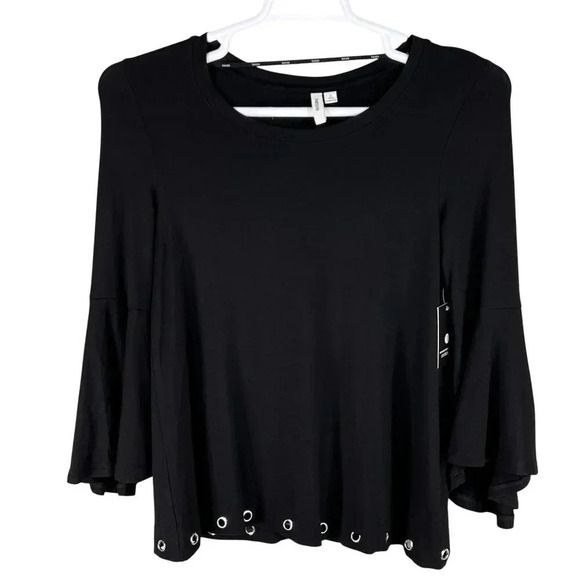 Kensie NWT Stitch Fix Exclusive Womens S Black Bell Sleeve Top Grommet Hem Fairy - Picture 7 of 16